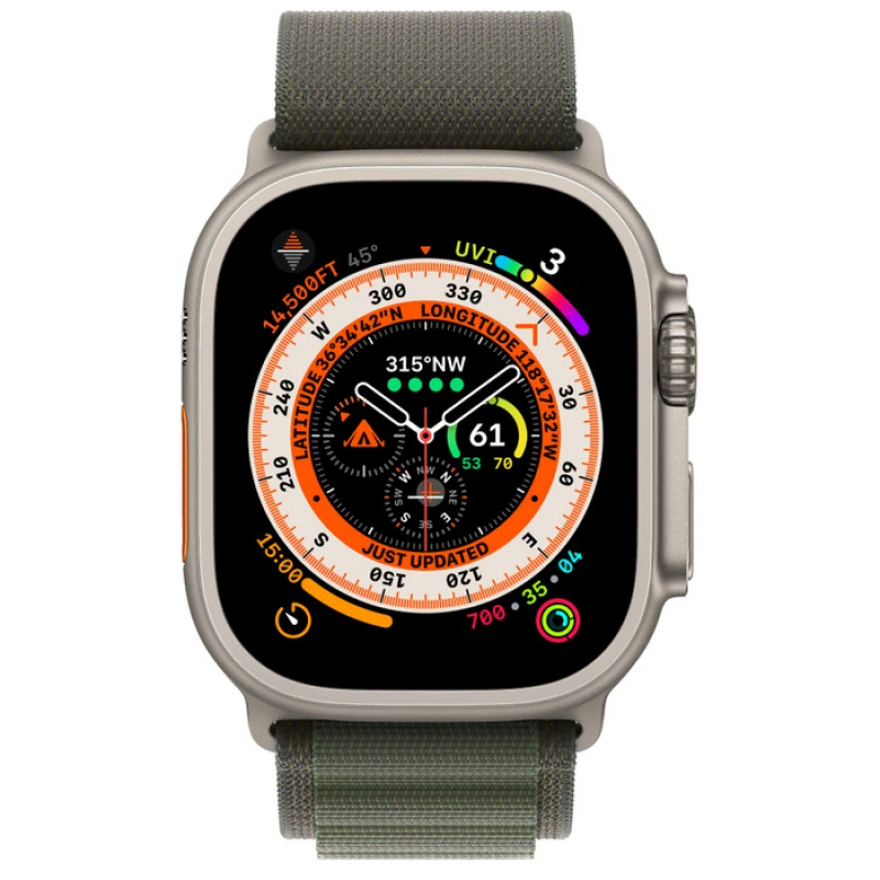 Apple Watch Series Ultra 49mm Titanium Case with Green Alpine Loop S