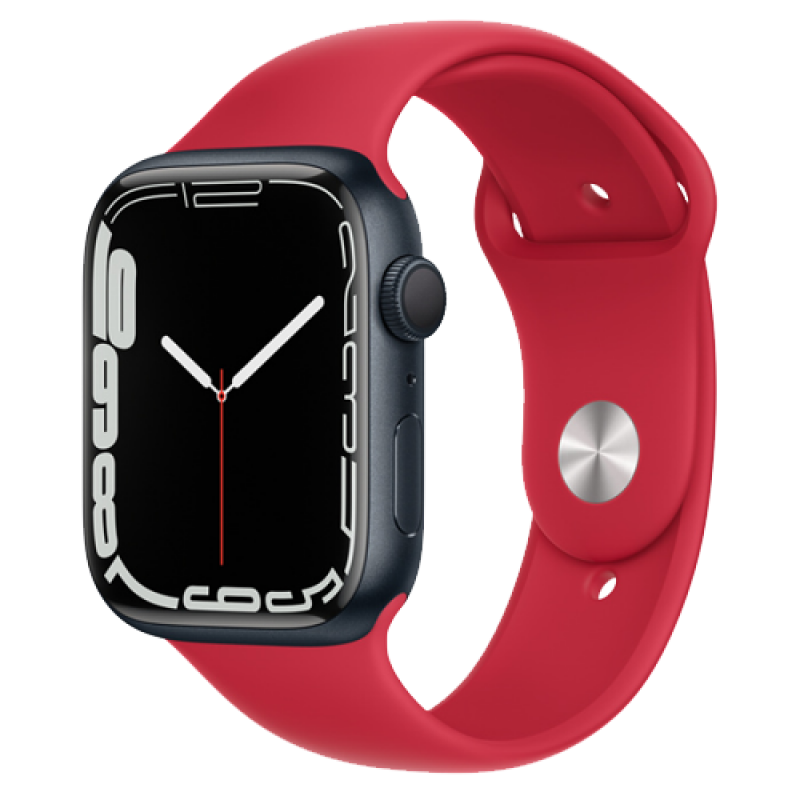 Apple Watch Series 7 41mm Midnight Aluminum Case Red Sport Band
